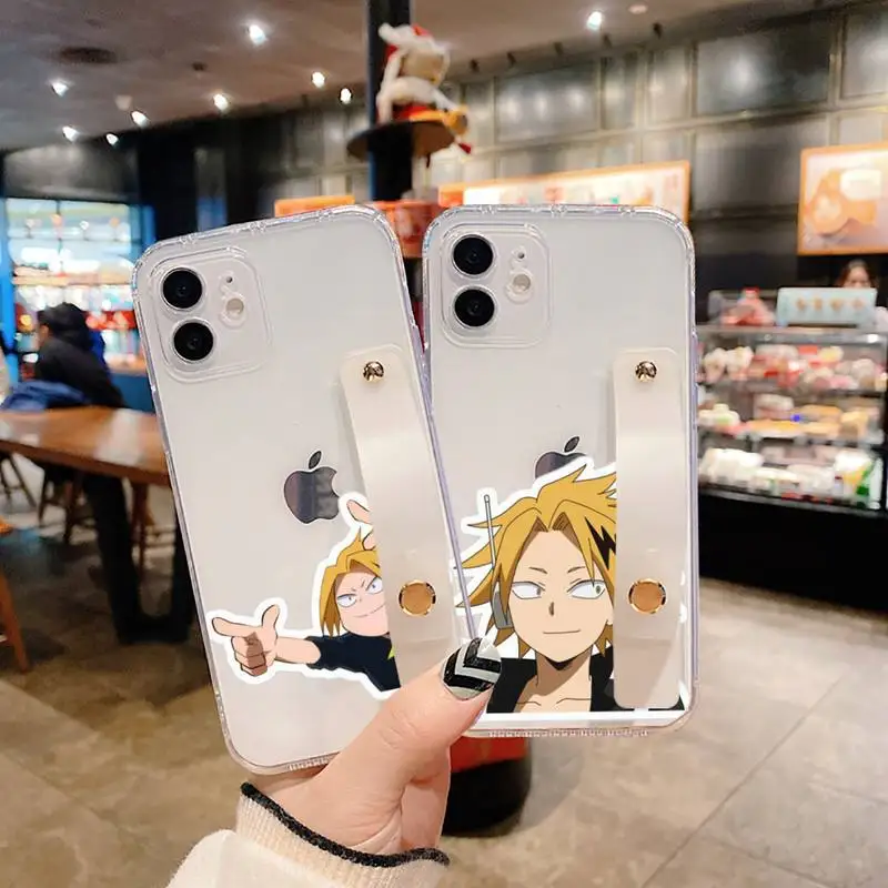 

Denki kaminari Phone Case Wrist Strap For iPhone 7 8 11 12 X XS XR MINI Pro Max Plus Hand Band Transparent Clear