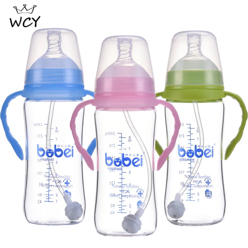 Бутылочка детская стеклянная с широким горлом 6 м + без БФА ручкой|Бутылки| |