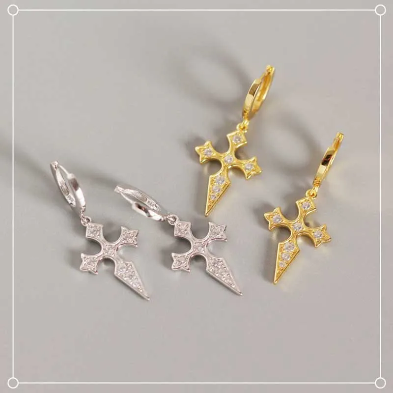 

Baroque Fashion Cubic Zircon Cross 925 Sterling Silver Drop Earrings For Women Statement Dangle Earring Party Gifts Jewelry