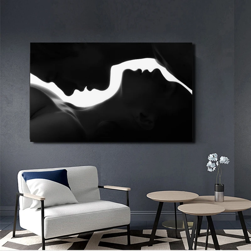 Поцелуи черно-белая сексуальная женщина Любовь руки объятия холст живопись