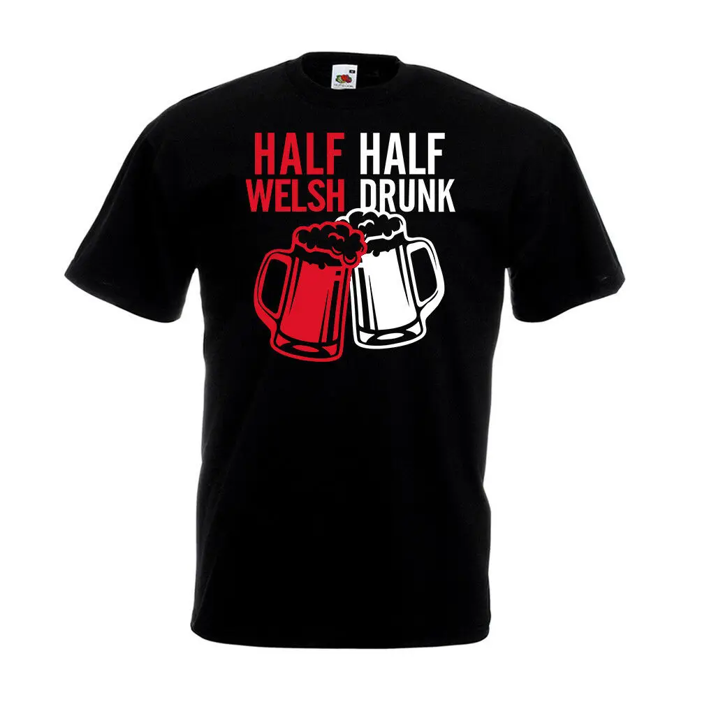 Футболка Half Welsh Drunk вечерние футболки для регби и футбола Wales Cymru Beer Подарочный Топ