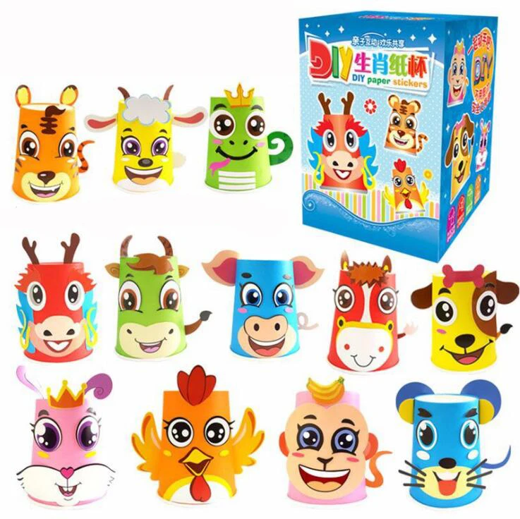 12pcs/box Children 3D DIY handmade paper cups sticker material kit Kids kindergarten school art craft educational toys | Игрушки и хобби