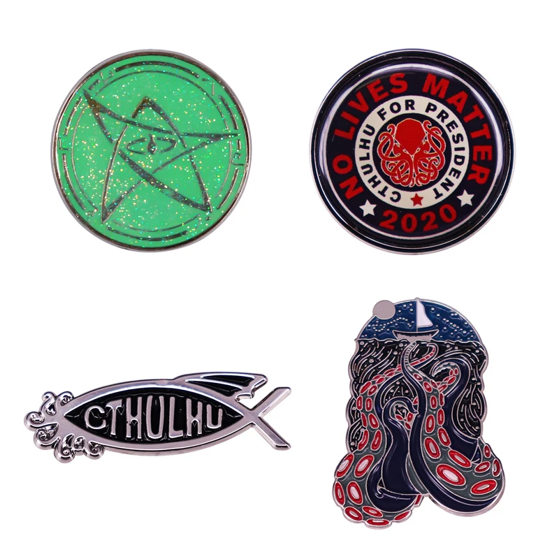 

No Lives Matter Enamel enamel pin Cthulhu For Green Round Pentagram Elder Sign Brooches President Brooch