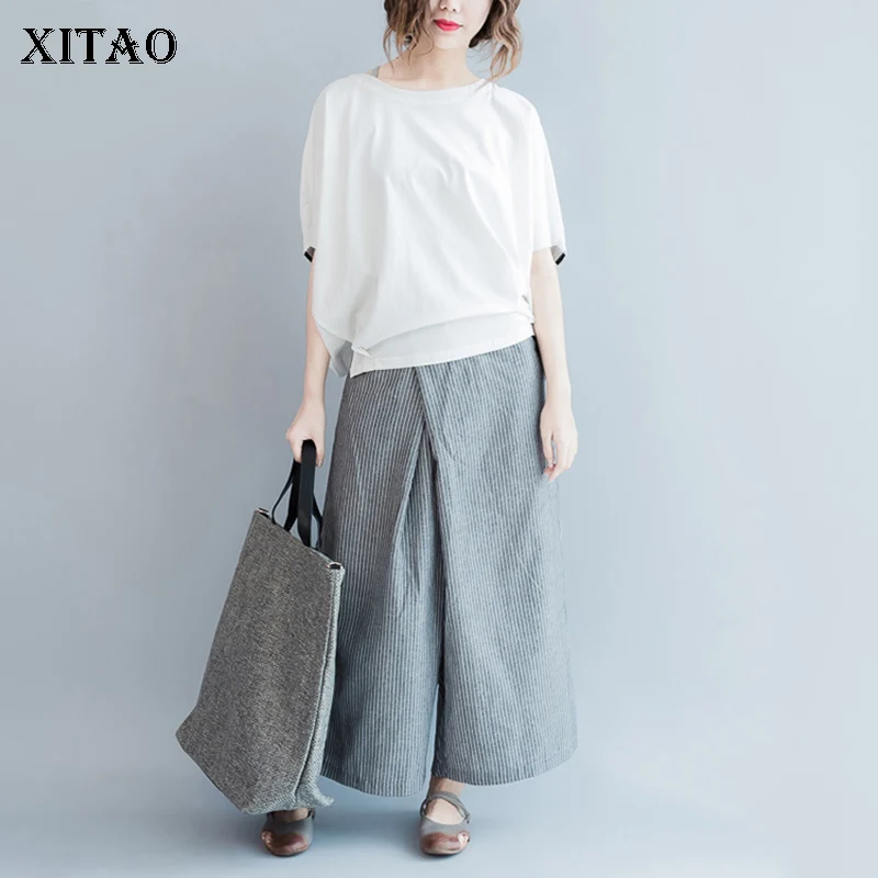 Женский полосатый пуловер с коротким рукавом и круглым вырезом в Корейском