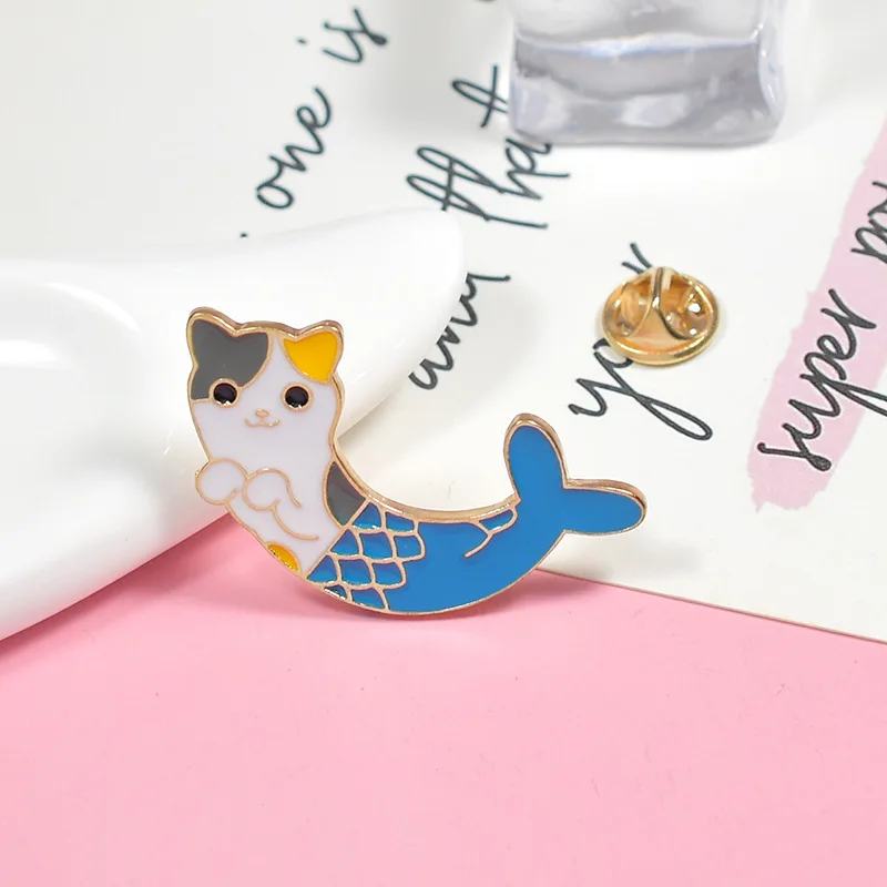 Милые Броши кошки в виде рыбьего хвоста с героями мультфильмов для женщин