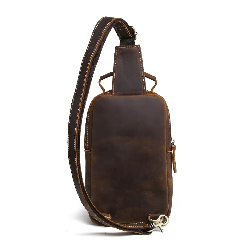 

Leather Men's Chest Bag Leather Retro Fashion Backpack
