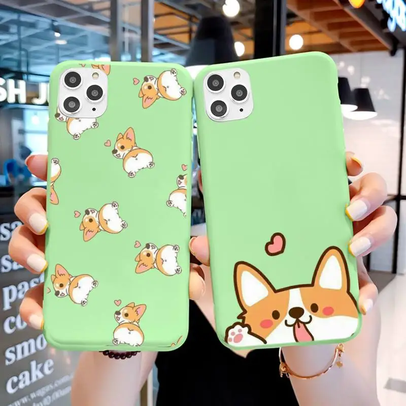 

Cute Cartoon Corgi Phone Case For IPhone 6 6s 7 8 Plus X Xs Xr Xsmax 11 12 Pro Promax 12mini Candy Green Silicone Cover