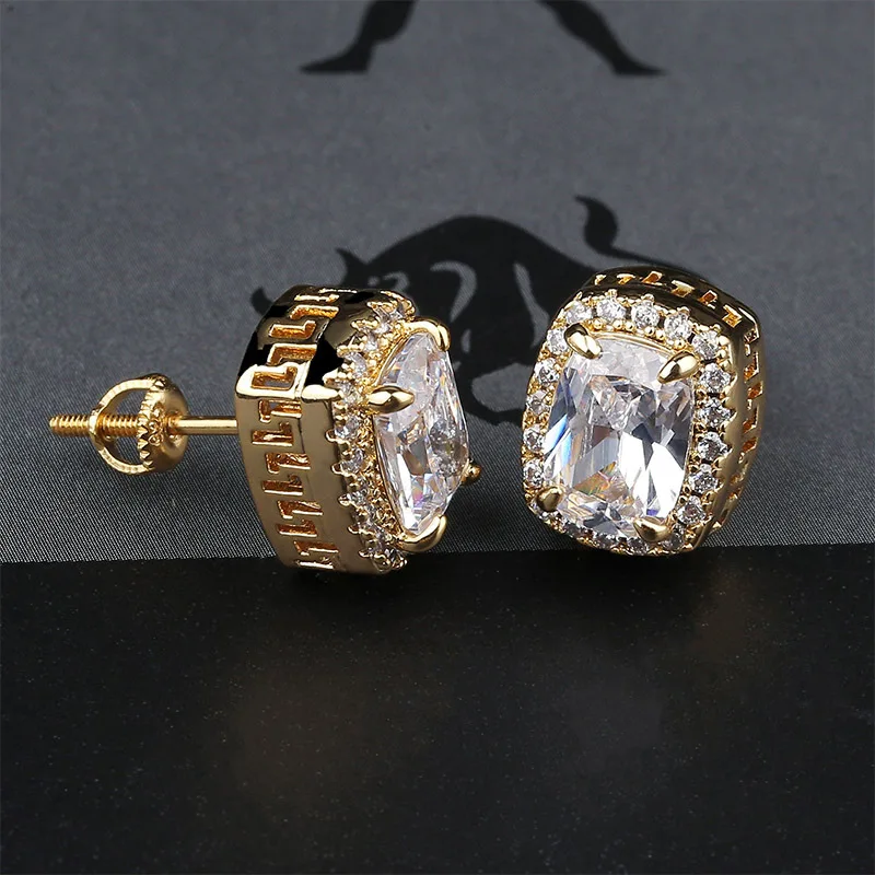 

2019 New Multicolor Iced Out Bling Stud Earring HipHop Rock Jewelry Micro Pave Cubic Zircon Stones Square 925 Earrings For Gifts