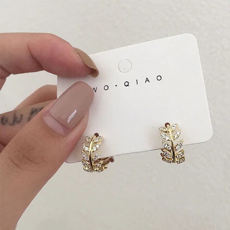 

New Gold Leaf Earring For Women Rock Fashion Vintage Crystal Ear Cuff Girls Jewerly Gifts Earrings 2021 Trend Female Jewelry
