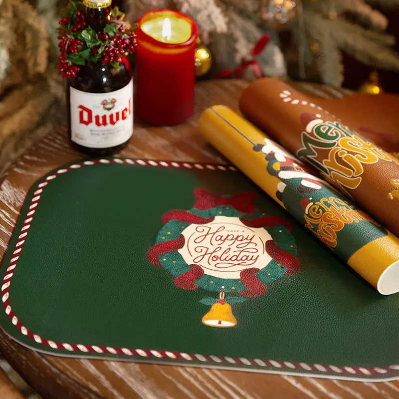 

Christmas Decoration Dining Leather Table Hot Pad Mat for Kitchen Accessories Placemat Drink Coaster Heat Resistant Home Party
