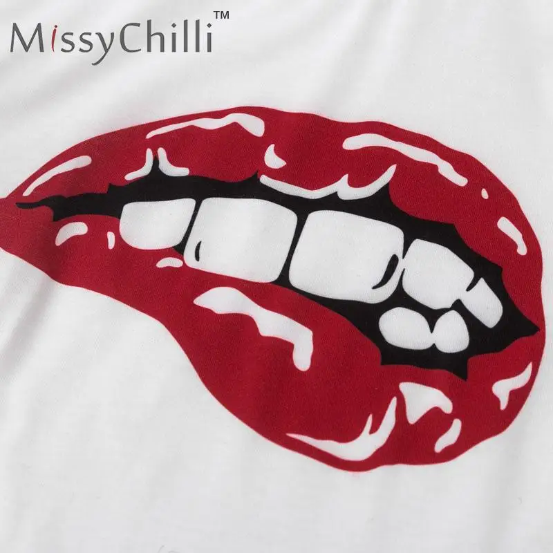 Женская футболка с рюшами MissyChilli Лоскутная офисная принтом губ сетчатые Топы И