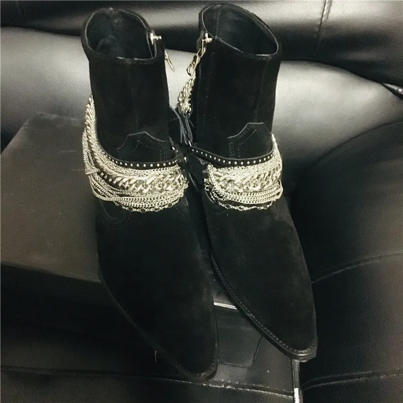 Мужские джинсовые ботинки на танкетке с острым носком |