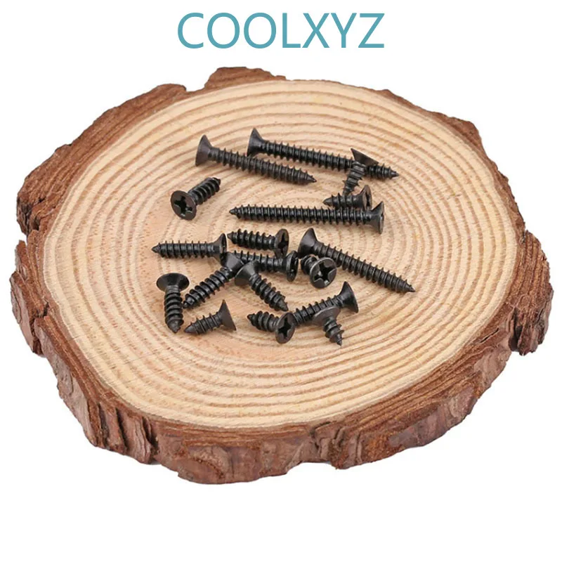 Черный крестообразный утопленный саморезающий винт с потайной плоской головкой