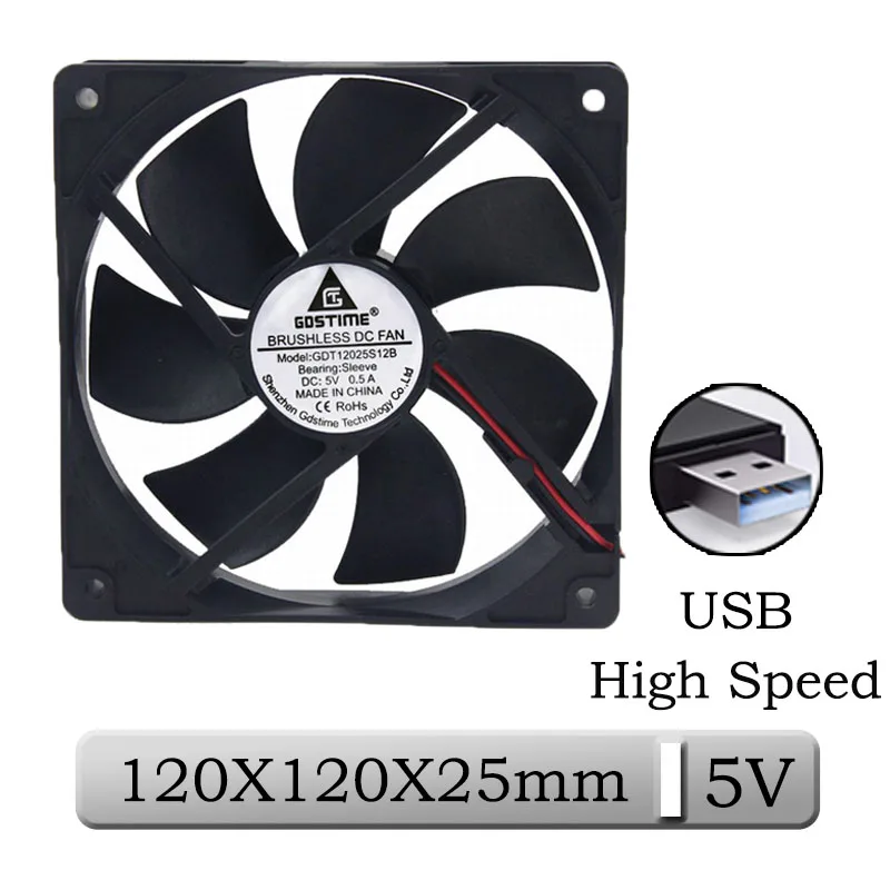 1 шт. Gdstime DC 5 В 12025 с 120 мм высокоскоростной бесщеточный вентилятор охлаждения 120x120x25 мм 12 см USB разъем чехол для компьютера PC Cooler