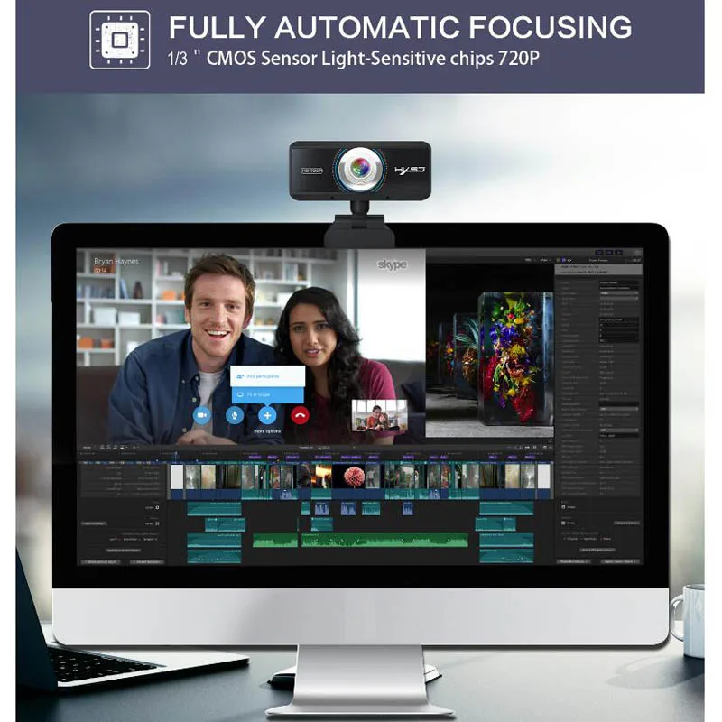 

USB-веб-камера HXSJ S90, 720P/1080P, с микрофоном, поворот на 360 градусов