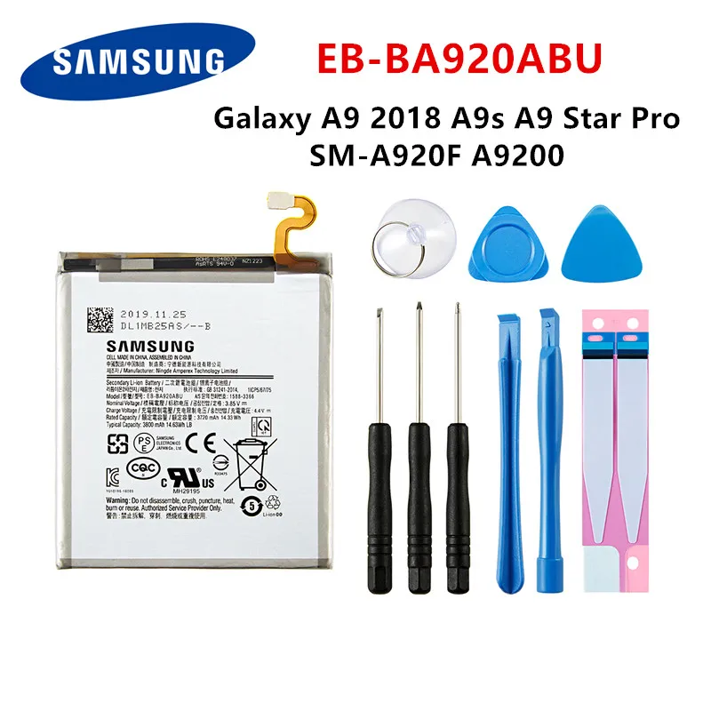

SAMSUNG Orginal EB-BA920ABU 3800mAh Battery For Samsung Galaxy A9 2018 A9s A9 Star Pro SM-A920F A9200 Mobile Phone +Tools