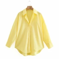 summer women turndown collar yellow loose blouse female long sleeve shirt casual lady tops blusas s8868
