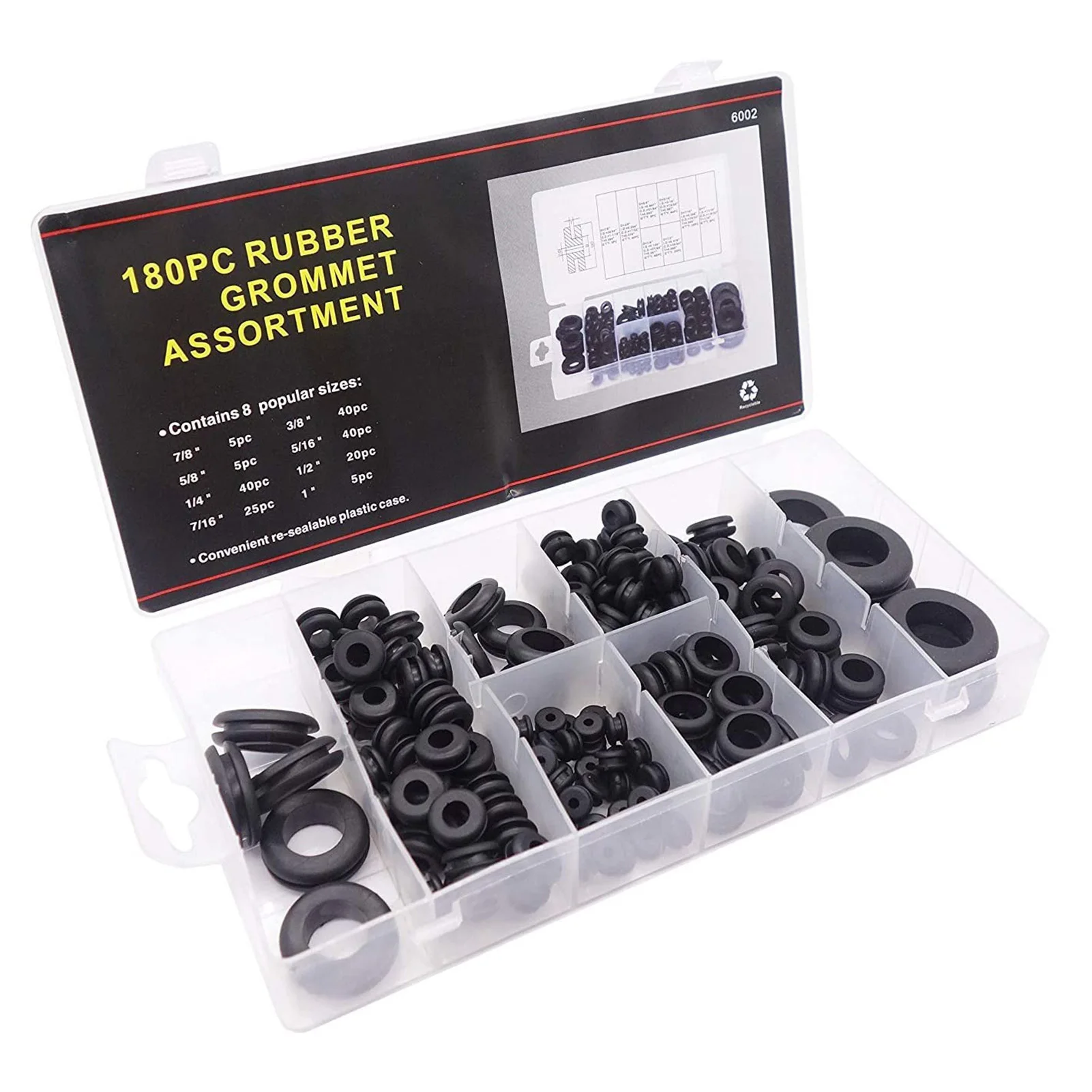 

180Pcs Rubber Grommets Sealing Rings Assortment of Rubber Washers for Wires Plugs Cables