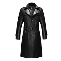 duberess mens double collar long trench coat long pu leather jacket parka s 5xl