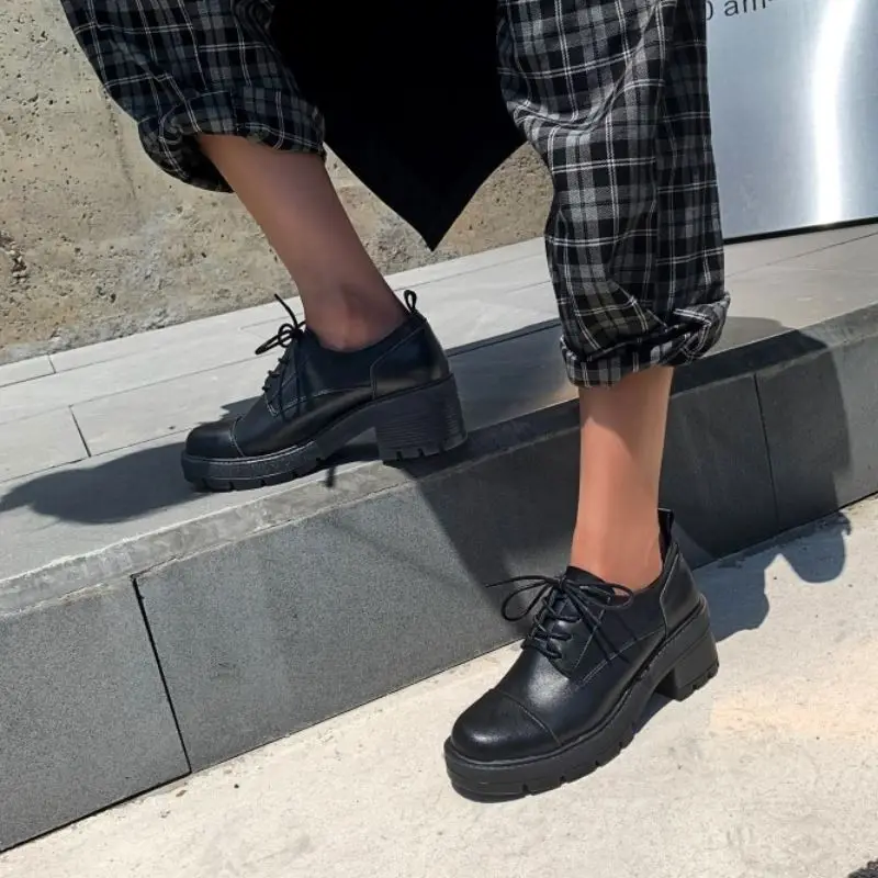 

RIZABINA New Woman Pumps Genuine Leather Thick Heel Woman High Heel Shoes Fashion Daily Woman Shoes Footwear Size 34-39