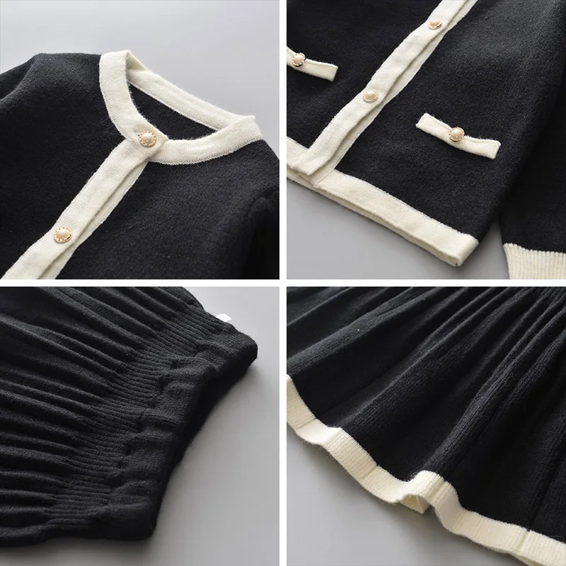 

2020 New Autumn Winter Girls 2pieces Set Dress Princess Dress Sets Knitted Jacket + A-Line Dress Kids Children Clothing Sets