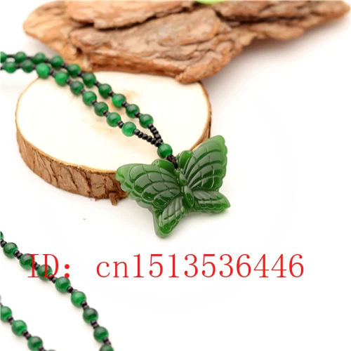 Резная бабочка нефритовый кулон натуральный китайский зеленый бисер ожерелье