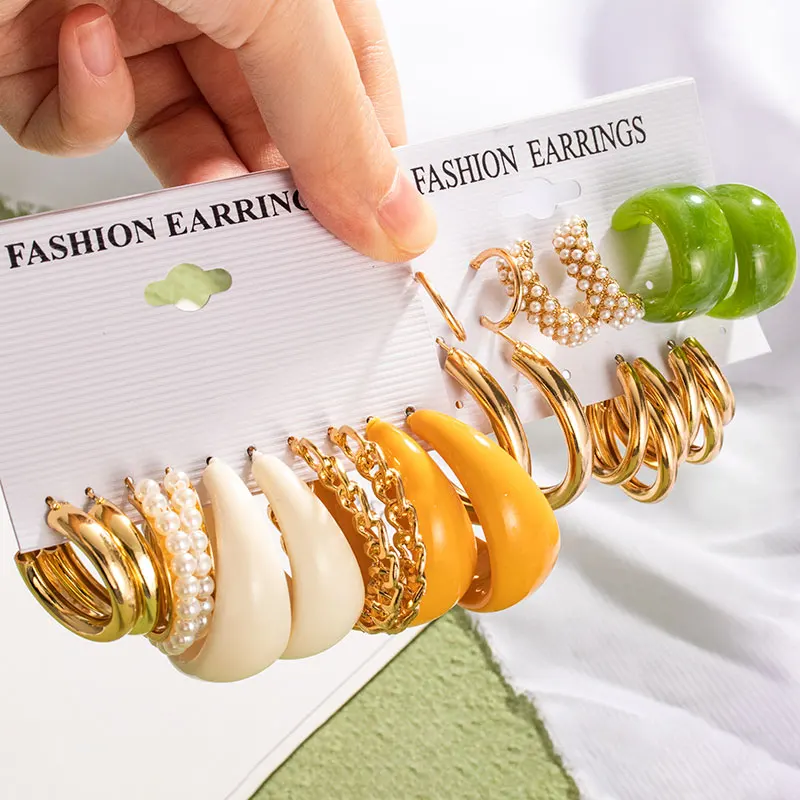 

Geometirc Statement Big Acrylic Round Hoop Women's Earrings Sets For Women Fashion Pearl Earrings 2021 Trend Accessories Jewelry