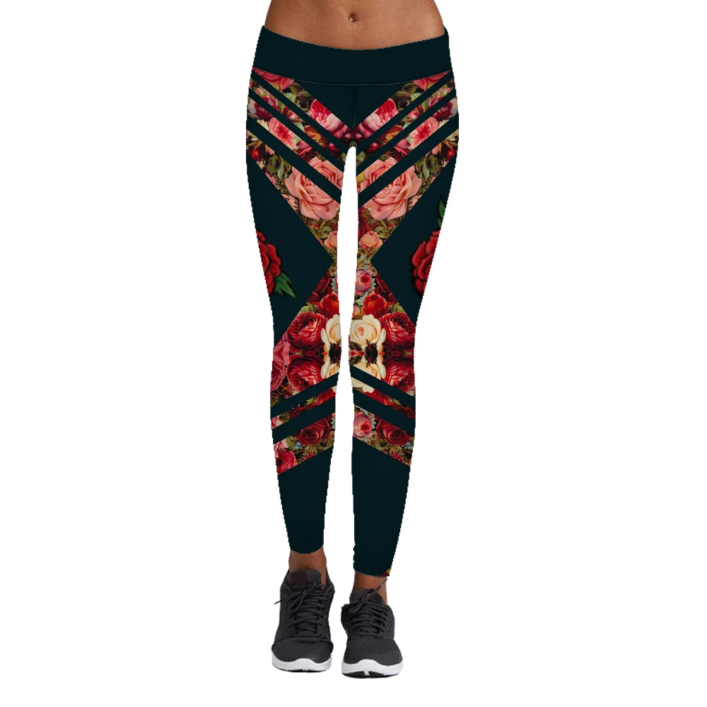 Летняя одежда сексуальные женские леггинсы розовые красные цветочный принт