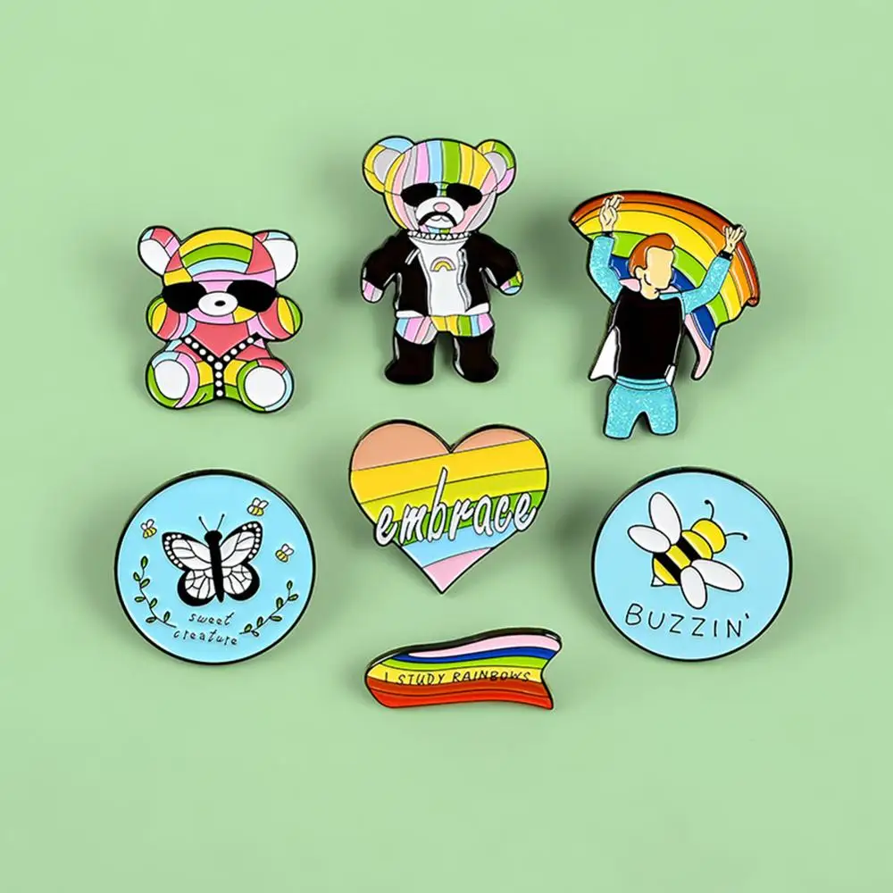 Модная Радуга Сердце Кукла Медведь булавка брошь объятия металлические