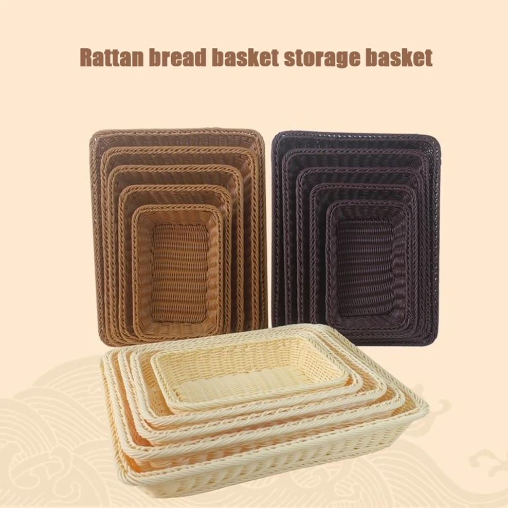 Simulation Rattan Bread Basket Dried Fruit Storage Supermarket Display Snack Plate Home Plastic | Дом и сад