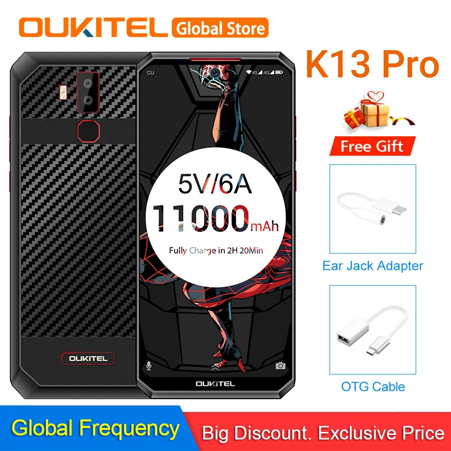 OUKITEL K13 Pro Android 9 0 мобильный телефон 6 41 &quot19 5: экран MT6762 4G RAM 64G ROM 5V/6A 11000mAh OTA NFC
