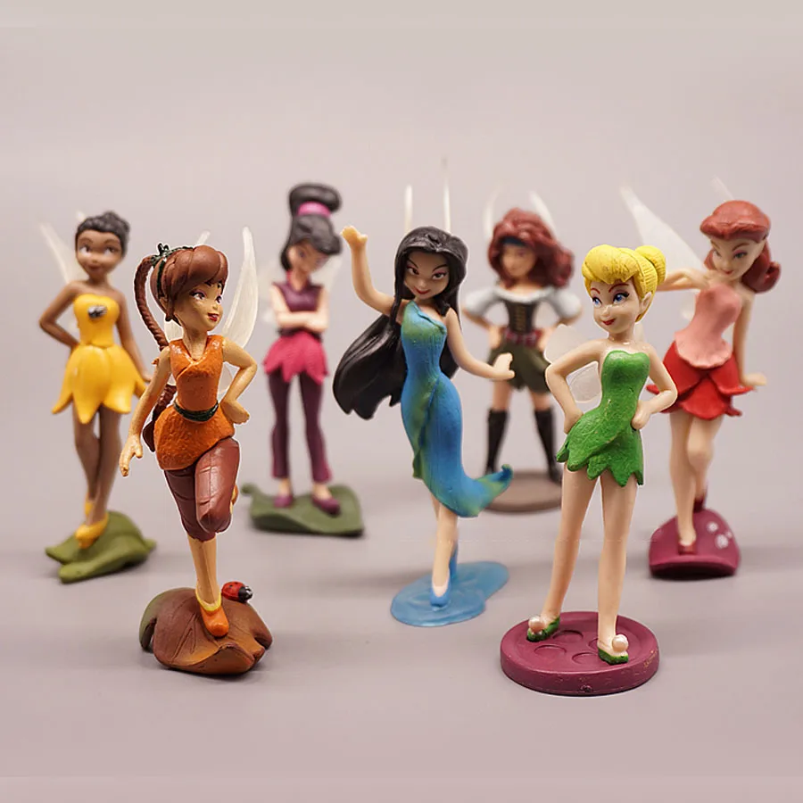 

Disney Wonderful Flower Fairy Tinker Bell Doll 7pcs/set Table Decoration Model Toy Collectible Action Figure Kids Gifts