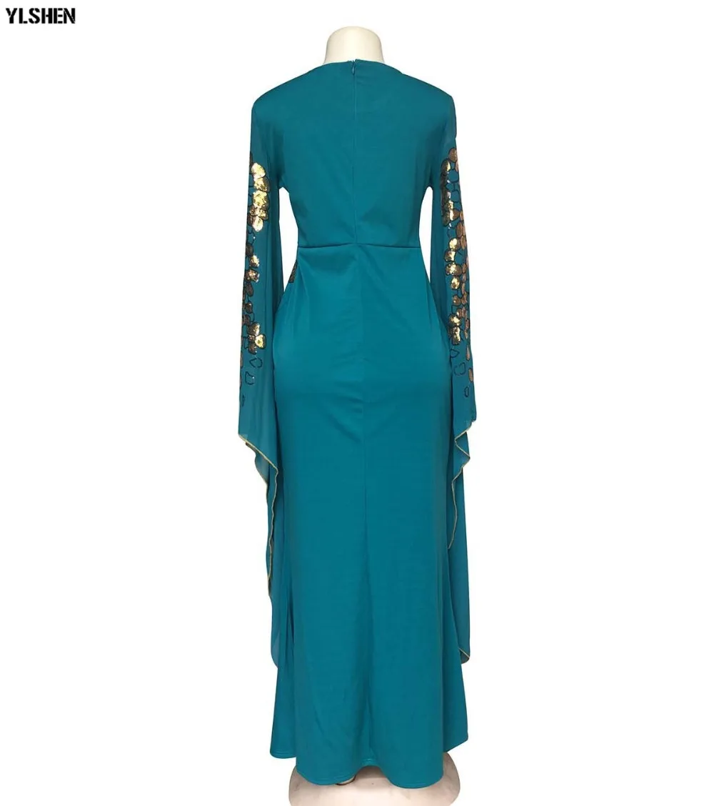 African Dresses for Women New Dashiki African Clothes Bazin Riche Sexy Slim Big Sleeve Sequins Embroidery Long Africa Dress