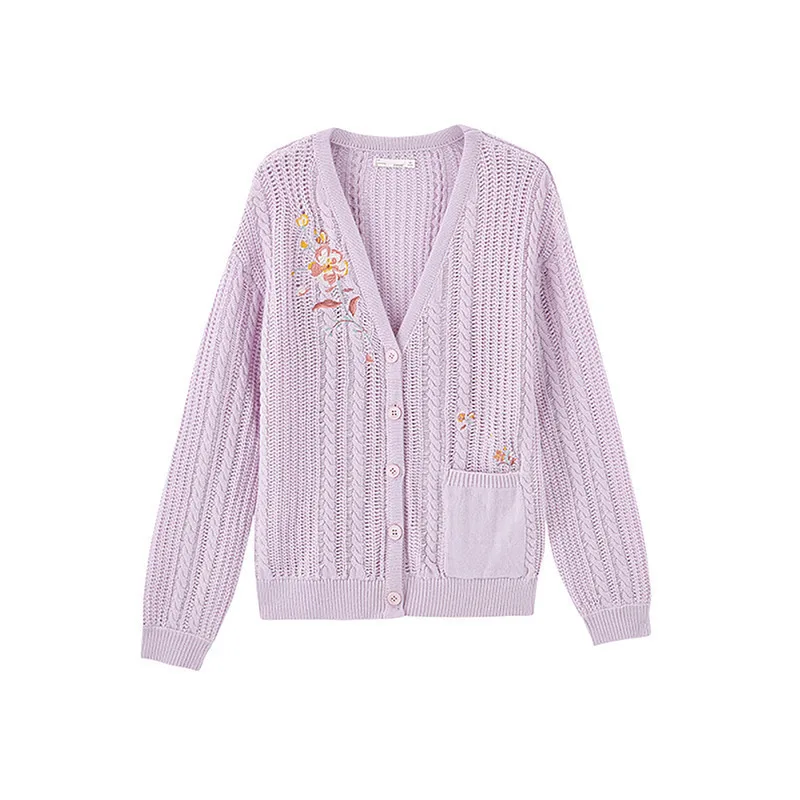 INMAN Spring Autumn Literary Art Sweet Style V Neck Embroidery Loose Women Girl Cardigan Sweater |