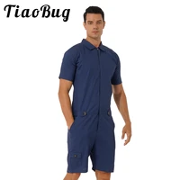 playsuit men turn down collar zipper bodysuit romper jumpsuit chic casual man clothes short sleeve one piece overall with pocket