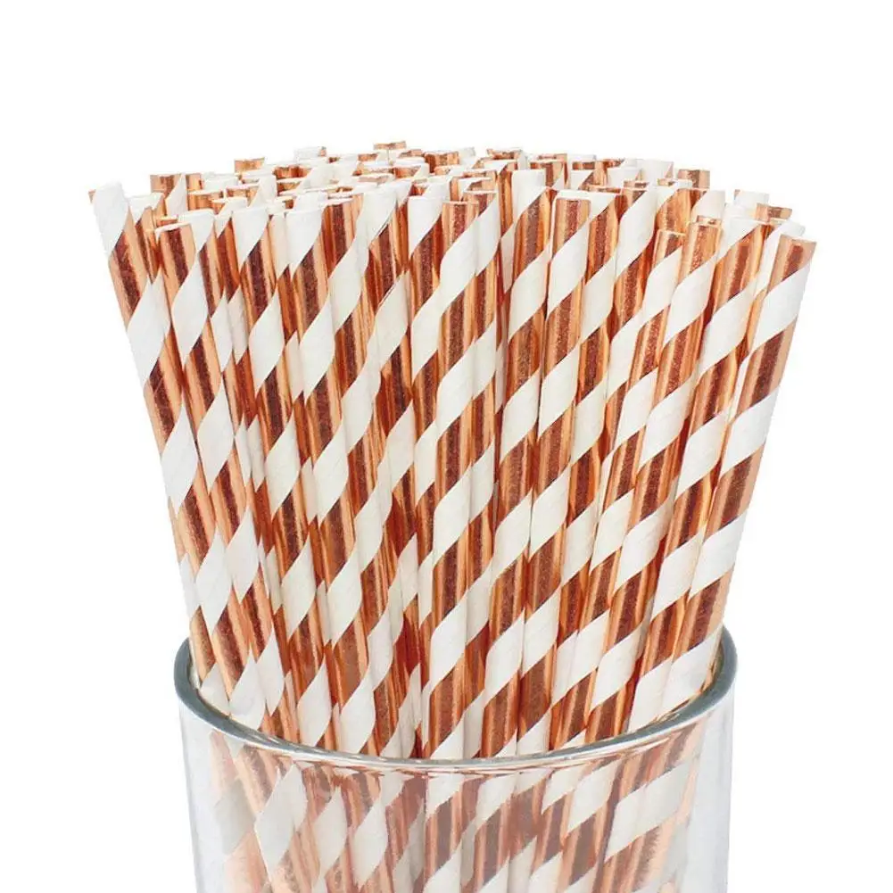 50 шт. одноразовые бумажные салфетки в полоску под розовое золото | Дом и сад