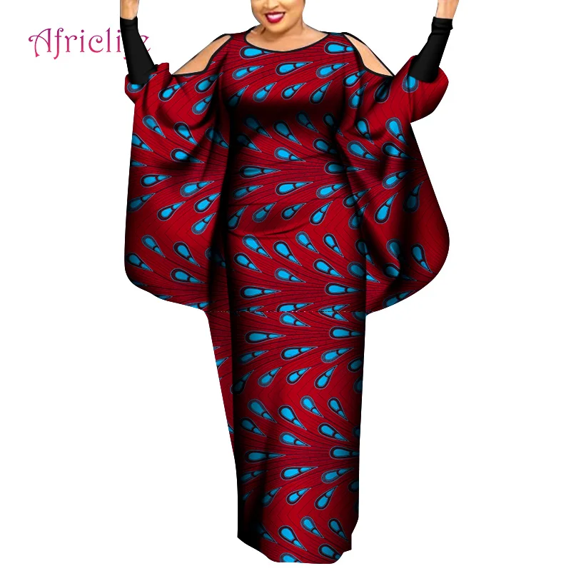 Africain Femme Print Dashiki Clothes Plus Size Women Dress Batwing Sleeve Ankara Lady Party Clothings WY8936
