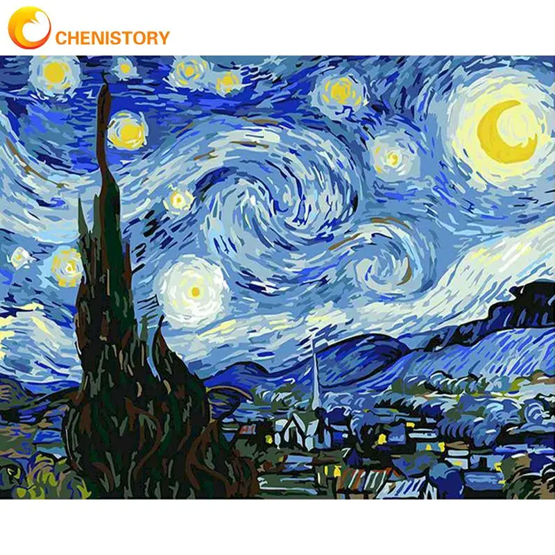 

CHENISTORY Paint By Number Van Gogh Starry Sky Drawing On Canvas Gift Diy Pictures By Numbers Kits Handpainted Painting Art Home