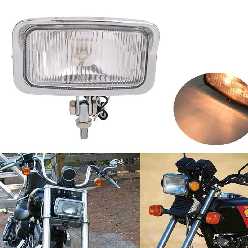 

Vintage Motorcycle Square Headlight Cafe Racer Amber Lamp Head Light Universal for Honda Cruiser Bobber Chopper Silver