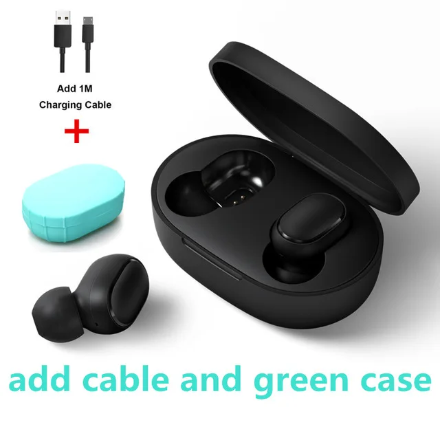 GB Green case cable Горячая Xiaomi Redmi AirDots Беспроводной Bluethooth наушники Язык Управление ушной Автоматическое Сопряжение Мини Гарнитуры Смарт Управление - Цвет: GB Green case cable