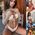 Женские прозрачные сетчатые кроп-топы в сеточку, футболка, Пляжное бикини, сексуальный женский купальник, топ, лето 2020, накидка