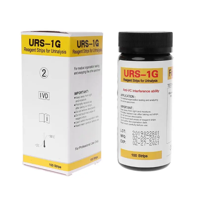 URS-1G 100 шт URS-2K/URS-5K/URS-1G глюкозы pH протеин кетон тест-полоски для мочи в крови реагент полоски для анализа мочи с анти-VC интерфера - Цвет: URS-1G