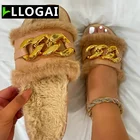 Летние плюшевые шлепанцы с металлической цепочкой, модные однотонные женские сандалии с открытым носком, Уличная Повседневная женская обувь, новинка 2021