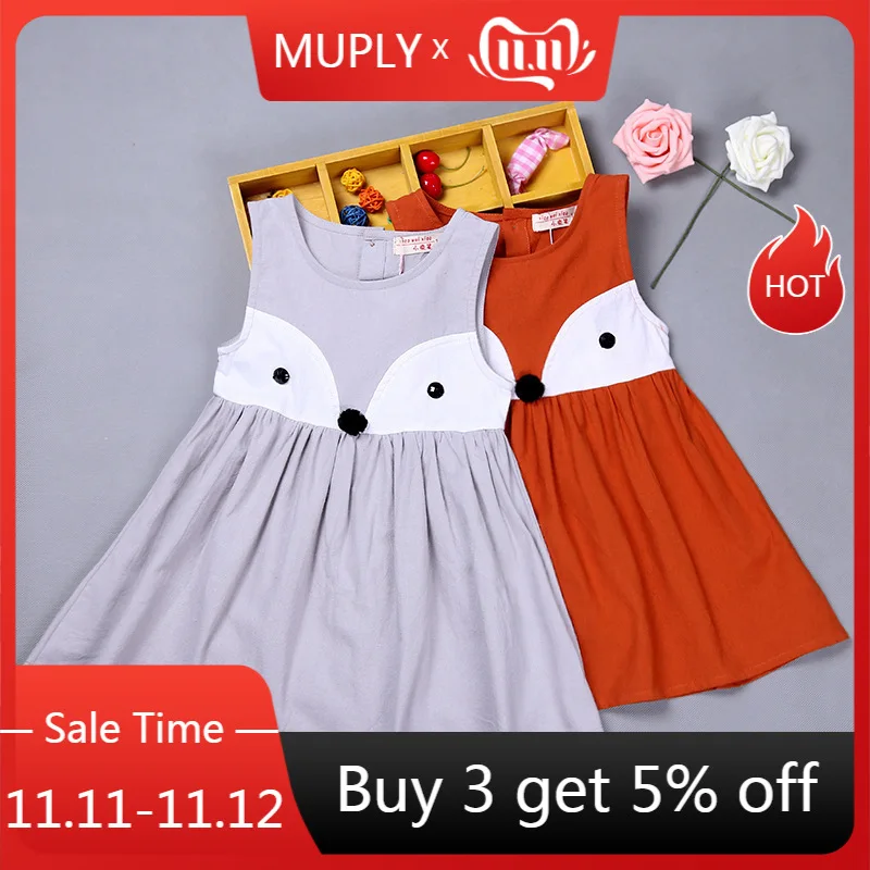 

Лидер продаж; Повседневное милое платье с лисой для маленьких девочек; Нарядные вечерние платья-пачки без рукавов для свадьбы