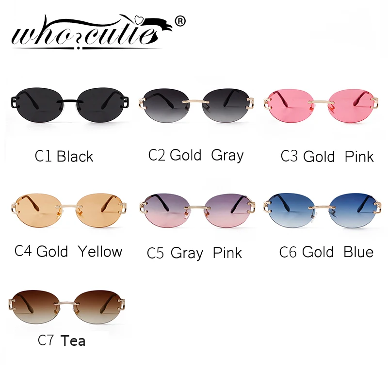 

New Fashion Rimless Oval Sunglasses Women 2021 Brand Design Metal Sun Glasses Gradient Blue Ocean Lens Frameless Shades Eyewear