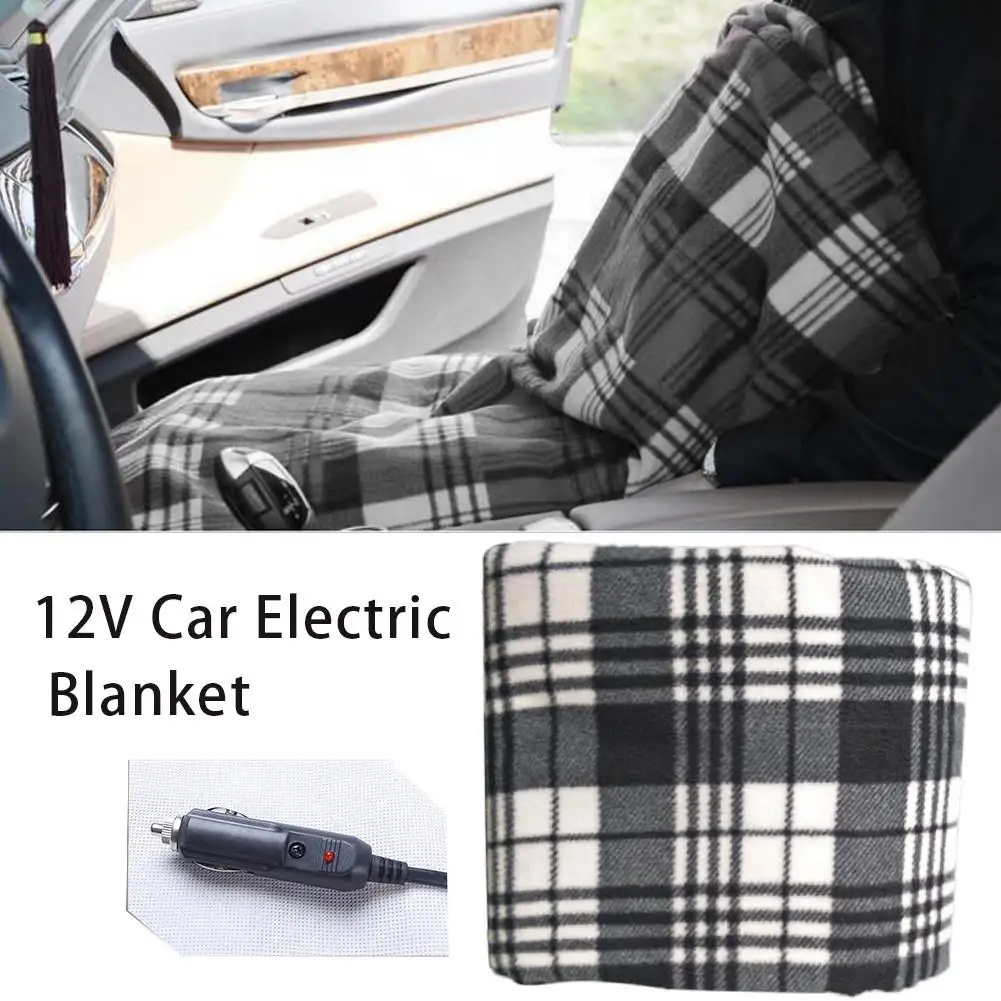 

12V Car Heated Travel Blanket Pad Black&white Grid Fleece Travel Throw For Automotive Comfortable Heating Can Be Washed