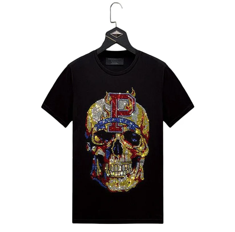 

Уличная одежда, мужская летняя мужская футболка с черепом стразы, мужские модные футболки, повседневные аниме топы