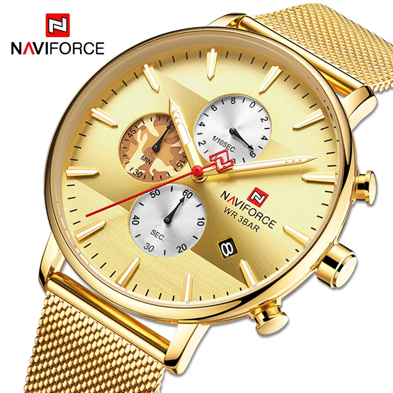 Часы наручные NAVIFORCE Мужские кварцевые с хронографом брендовые Роскошные