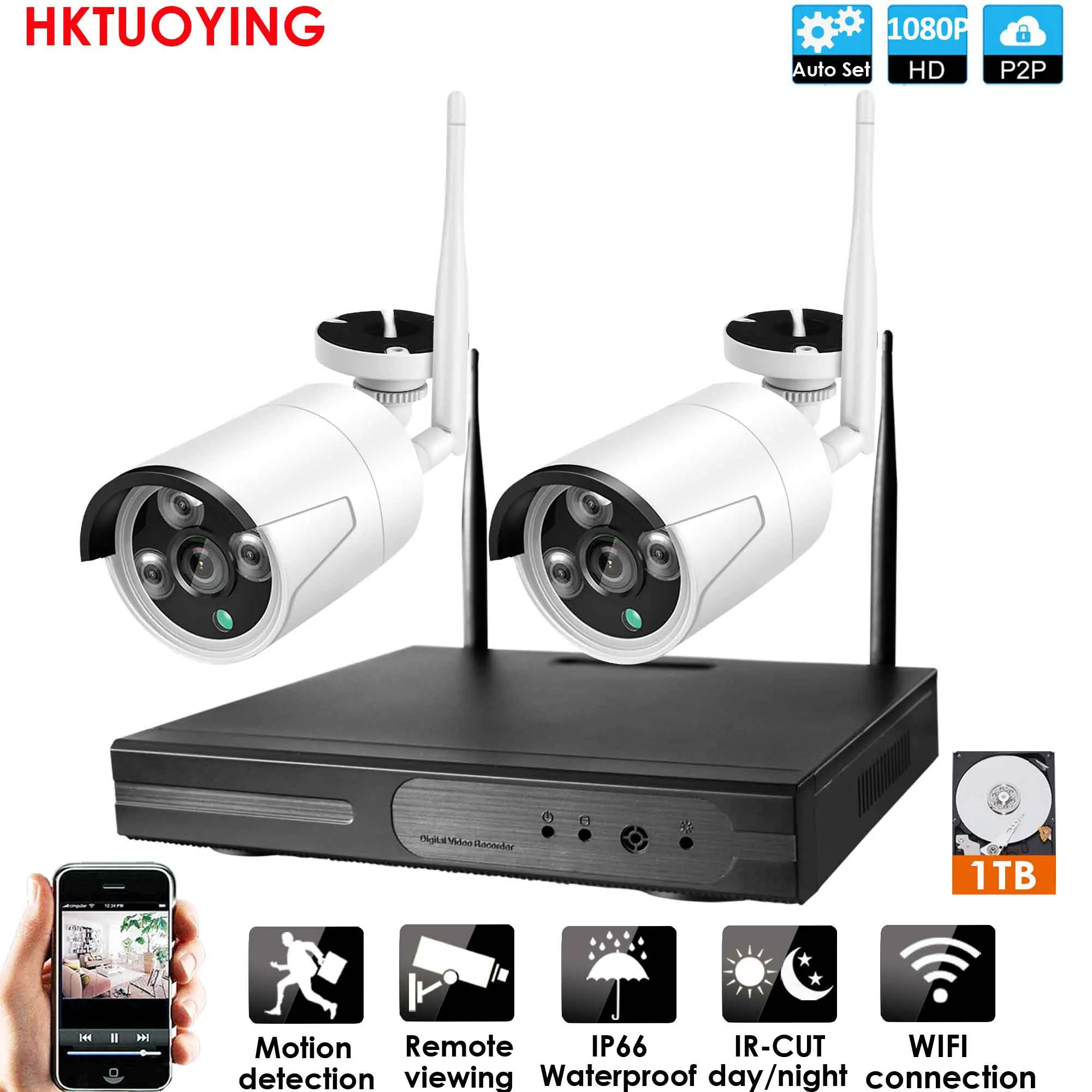 2ch 1080P WIFI Audio Plug and Play 6CH Audio1080P HD Беспроводной NVR комплект P2P Крытый Открытый ИК ночного видения безопасности 2.0MP IP камера wifi CCTV системы - Цвет: 2ch 1080P WIFI Audio
