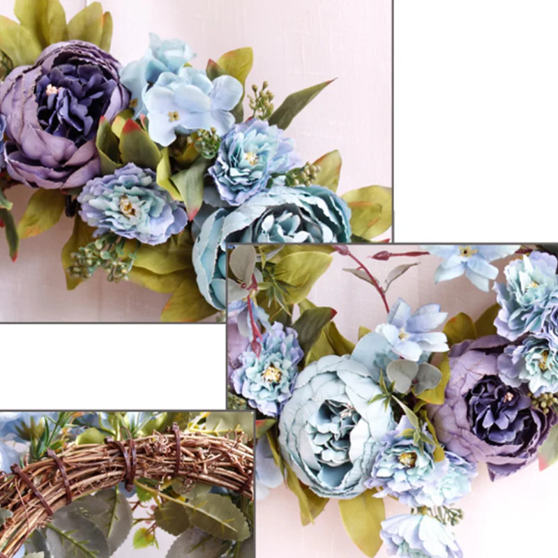 

Simulation Peony Wreath Rattan Round Garland Decoration Wall Hanging